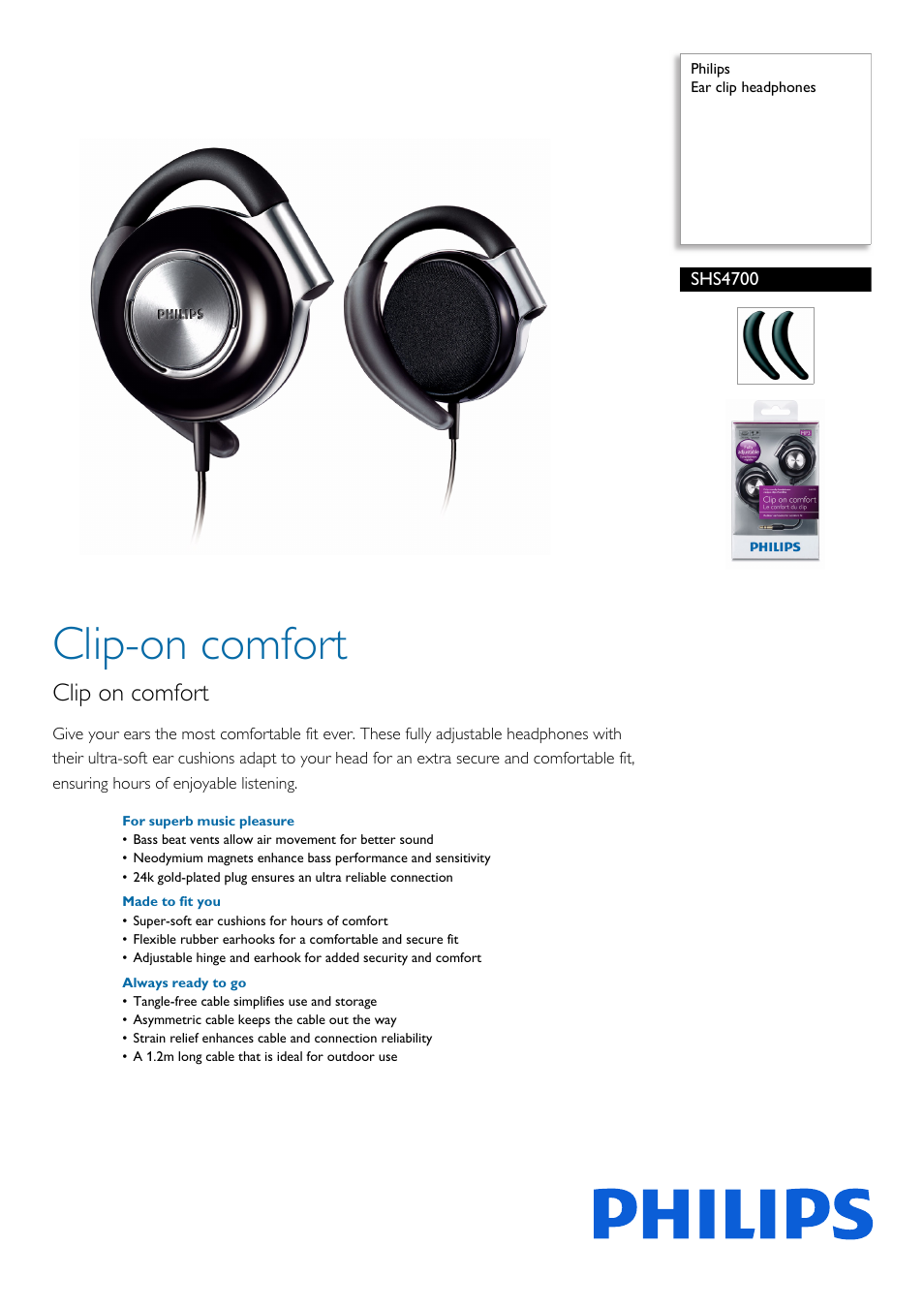 Philips SHS4700-28 User Manual | 2 pages