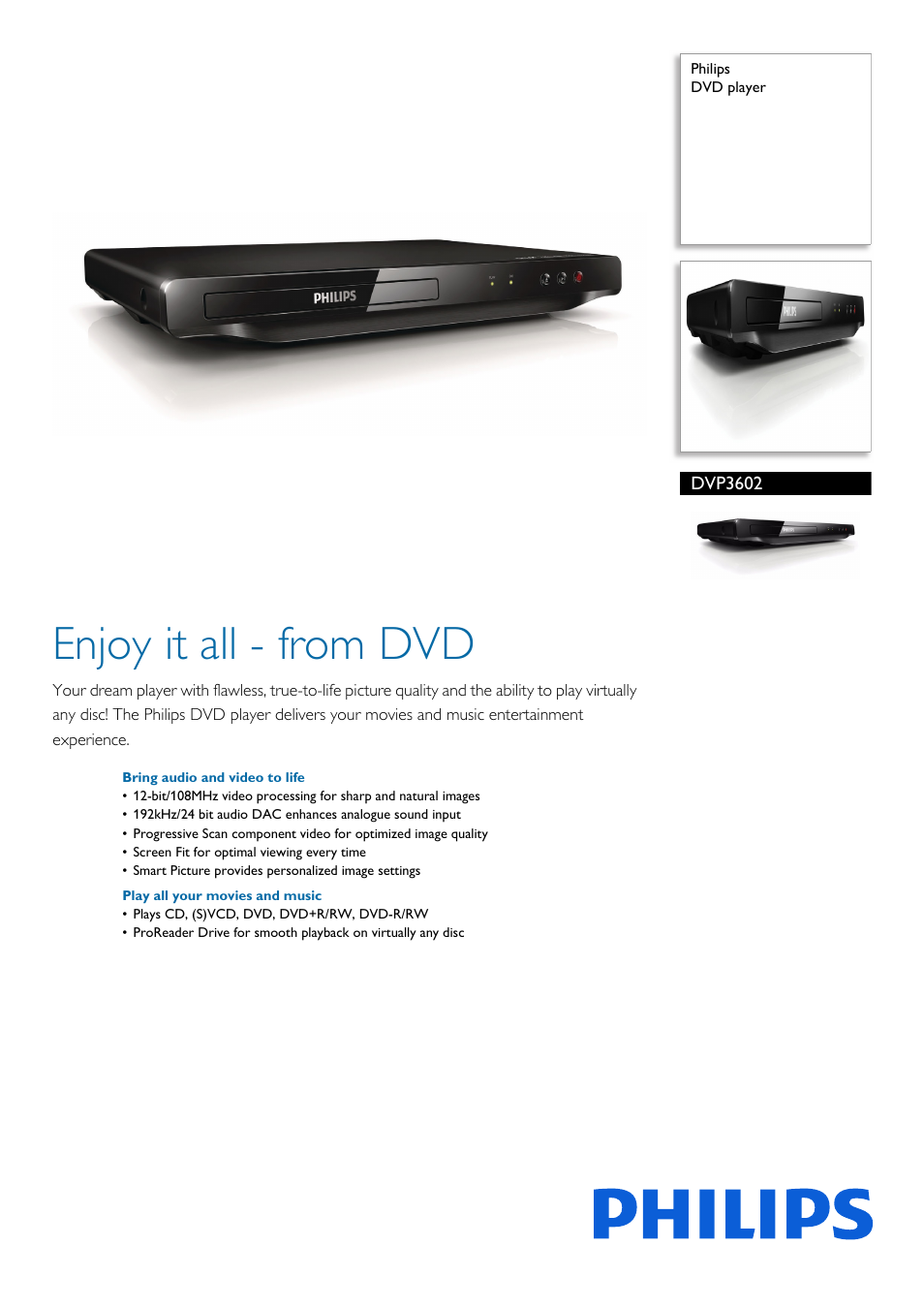 Philips DVP3602-F7 User Manual | 3 pages