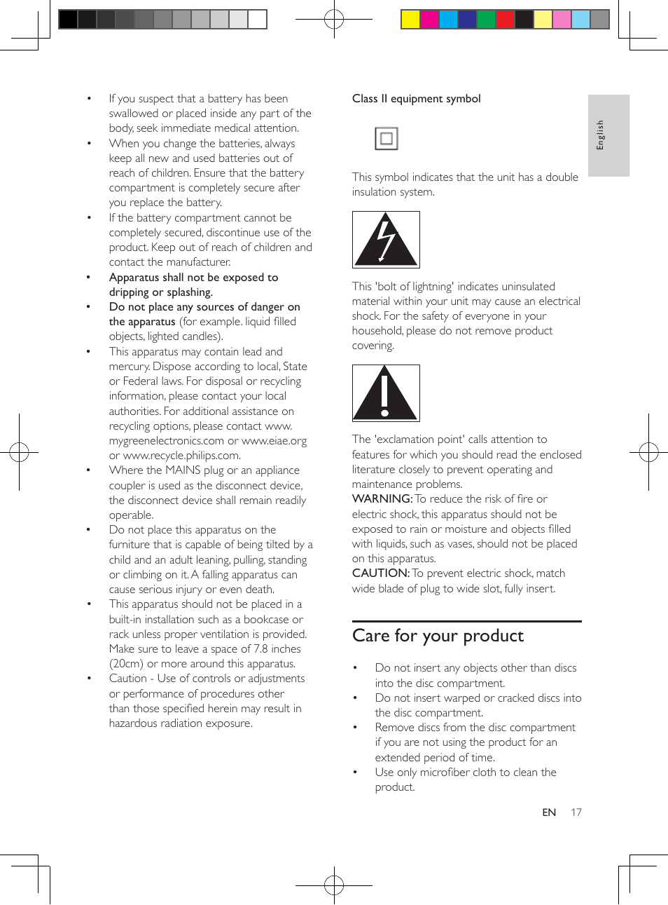 Care for your product | Philips HTB5544D-F7 User Manual | Page 17 / 57