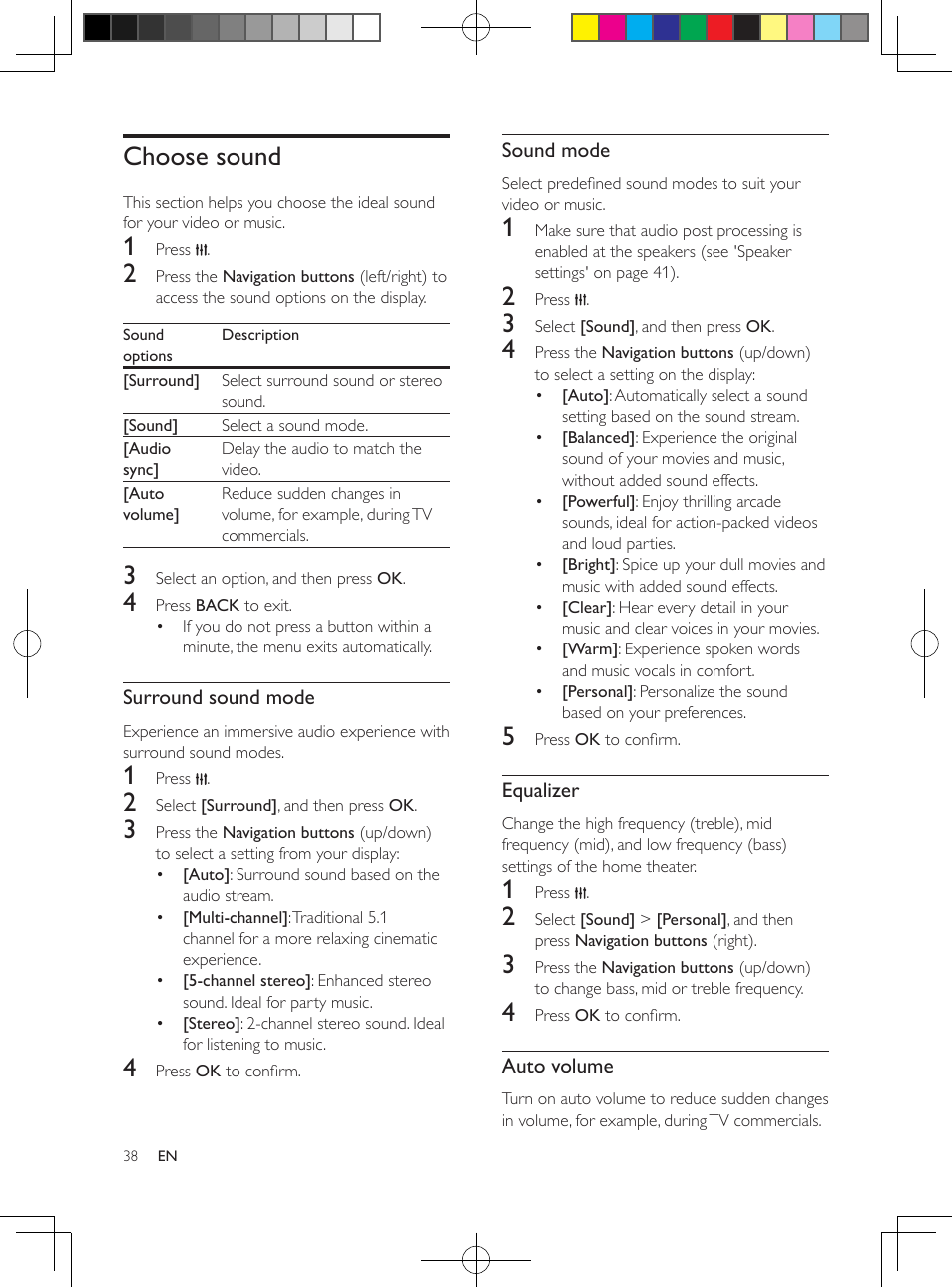 Play files from your pc, Choose sound, Surround sound mode | Sound mode | Philips HTB5544D-F7 User Manual | Page 38 / 57