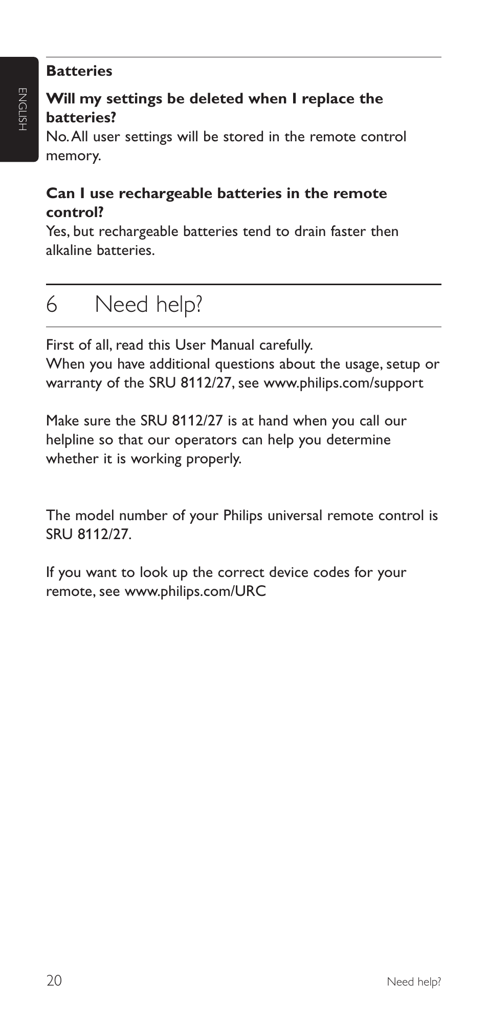 6need help | Philips SRU8112-27 User Manual | Page 20 / 22