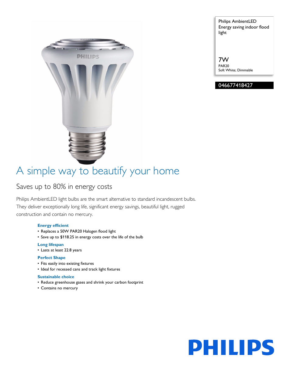 Philips 046677418427 User Manual | 2 pages