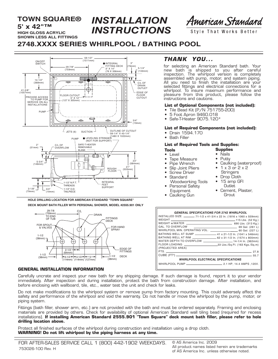 American Standard TOWN SQUARE 2748.XXXX User Manual | 4 pages