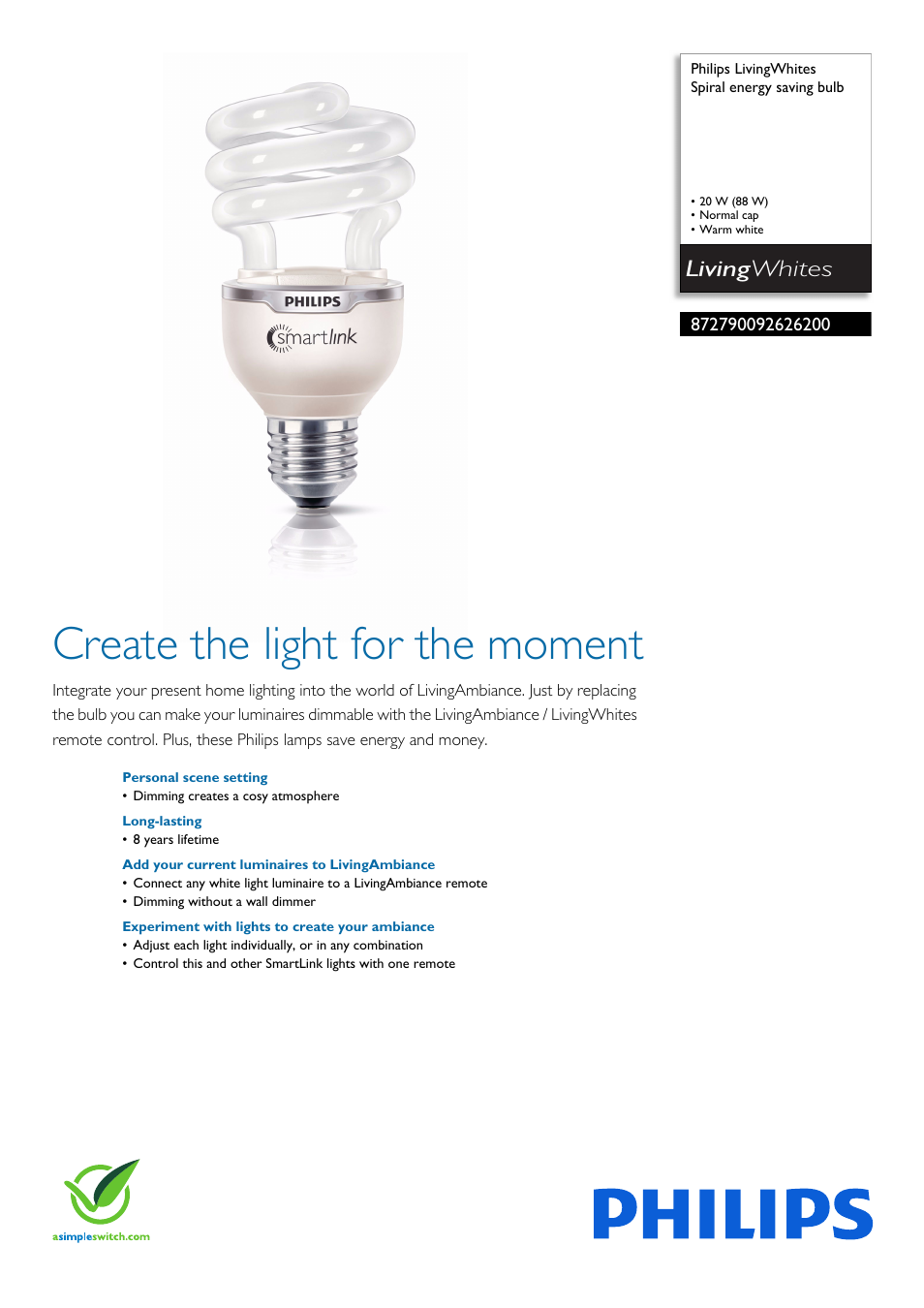 Philips 872790092626200 User Manual | 2 pages