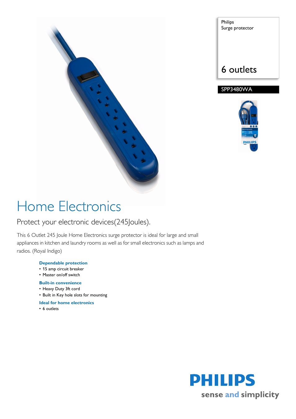 Philips SPP3480WA-17 User Manual | 2 pages