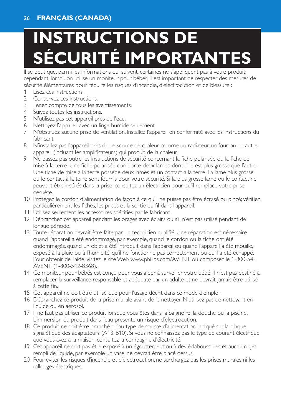 Français (canada), Instructions de sécurité importantes | Philips SCD535-00 User Manual | Page 26 / 72