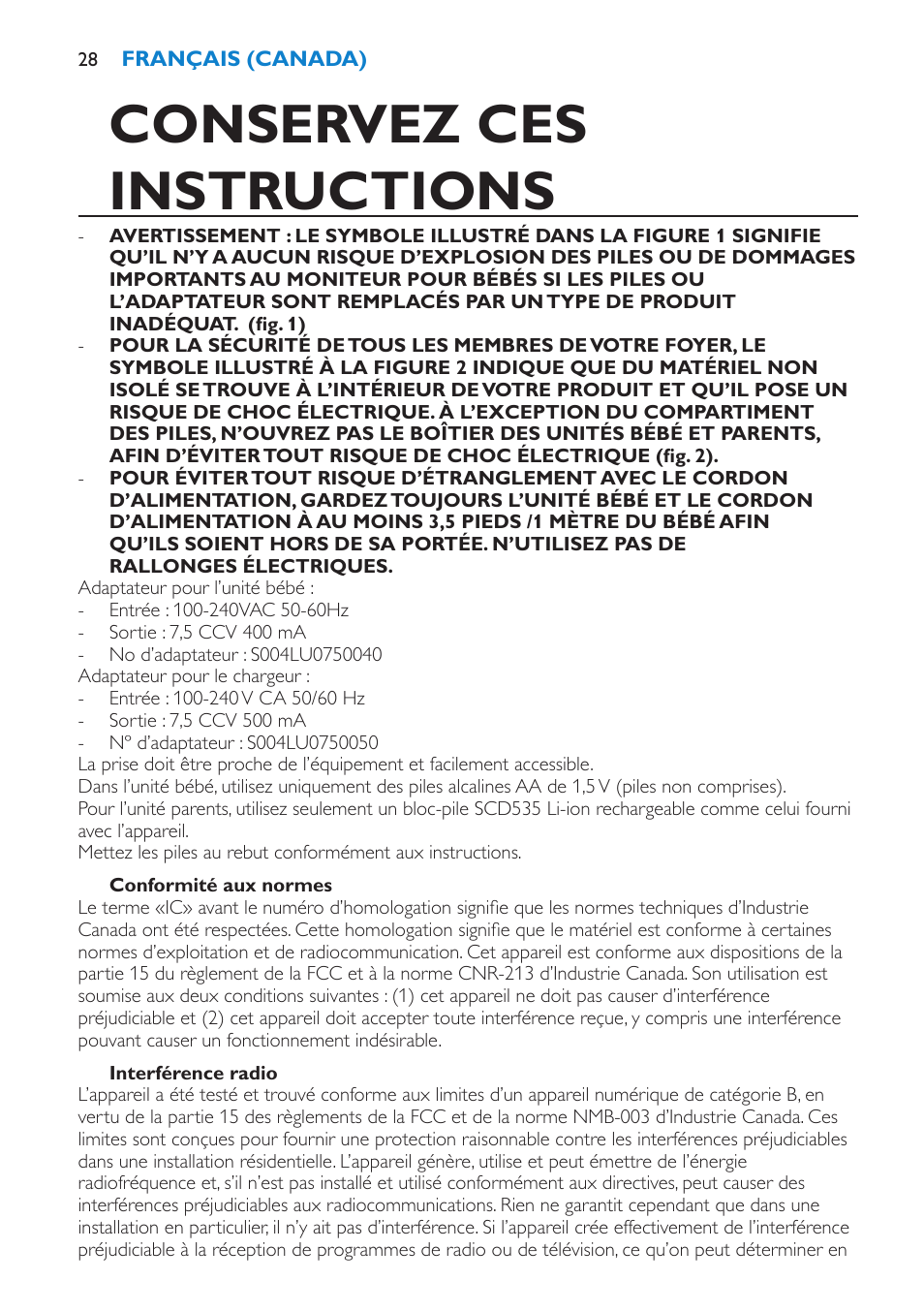 Conservez ces instructions | Philips SCD535-00 User Manual | Page 28 / 72