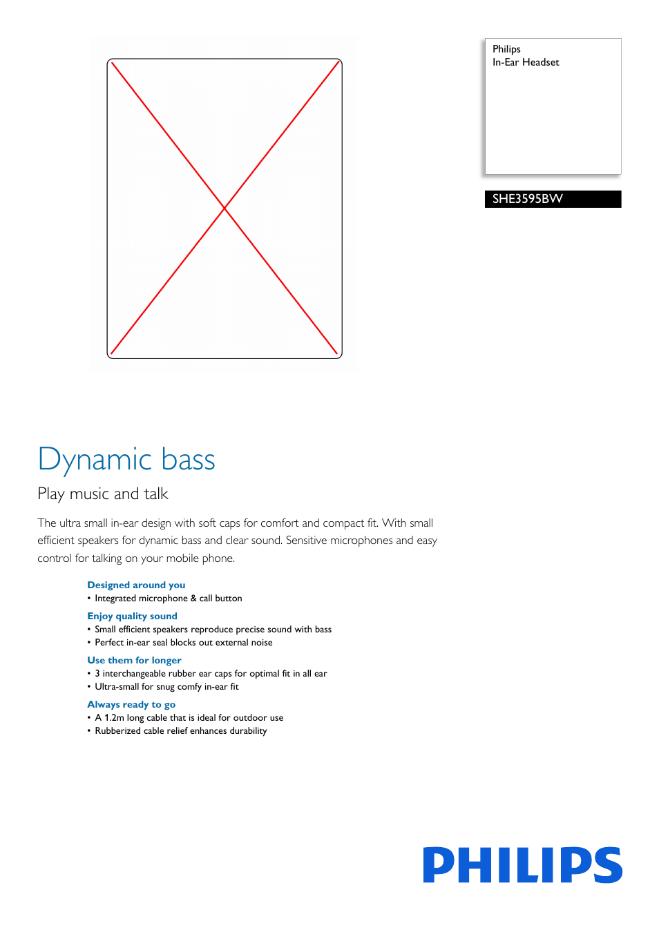 Philips SHE3595BW-28 User Manual | 2 pages