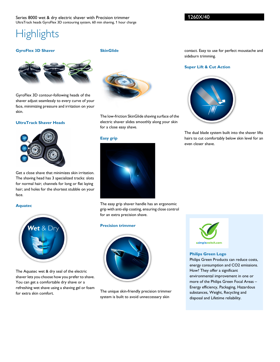 Highlights | Philips 1260X-40 User Manual | Page 2 / 3