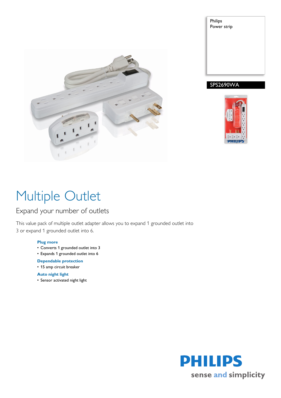 Philips Power strip SPS2690WA User Manual | 2 pages