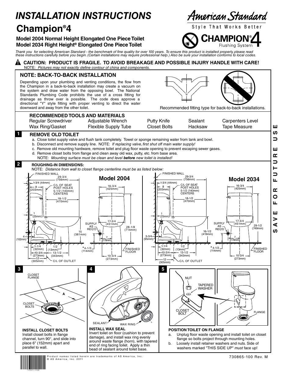 American Standard CHAMPION 4 2004 User Manual | 4 pages