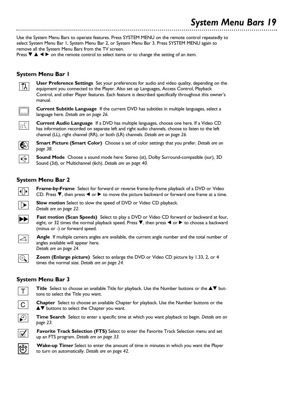 System menu bars 19 | Philips DVD763SA98 User Manual | Page 19 / 52