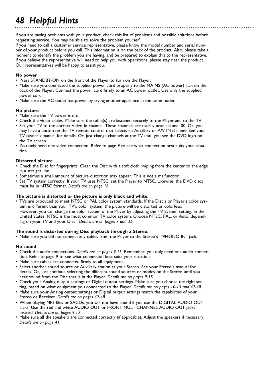 48 helpful hints | Philips DVD763SA98 User Manual | Page 48 / 52