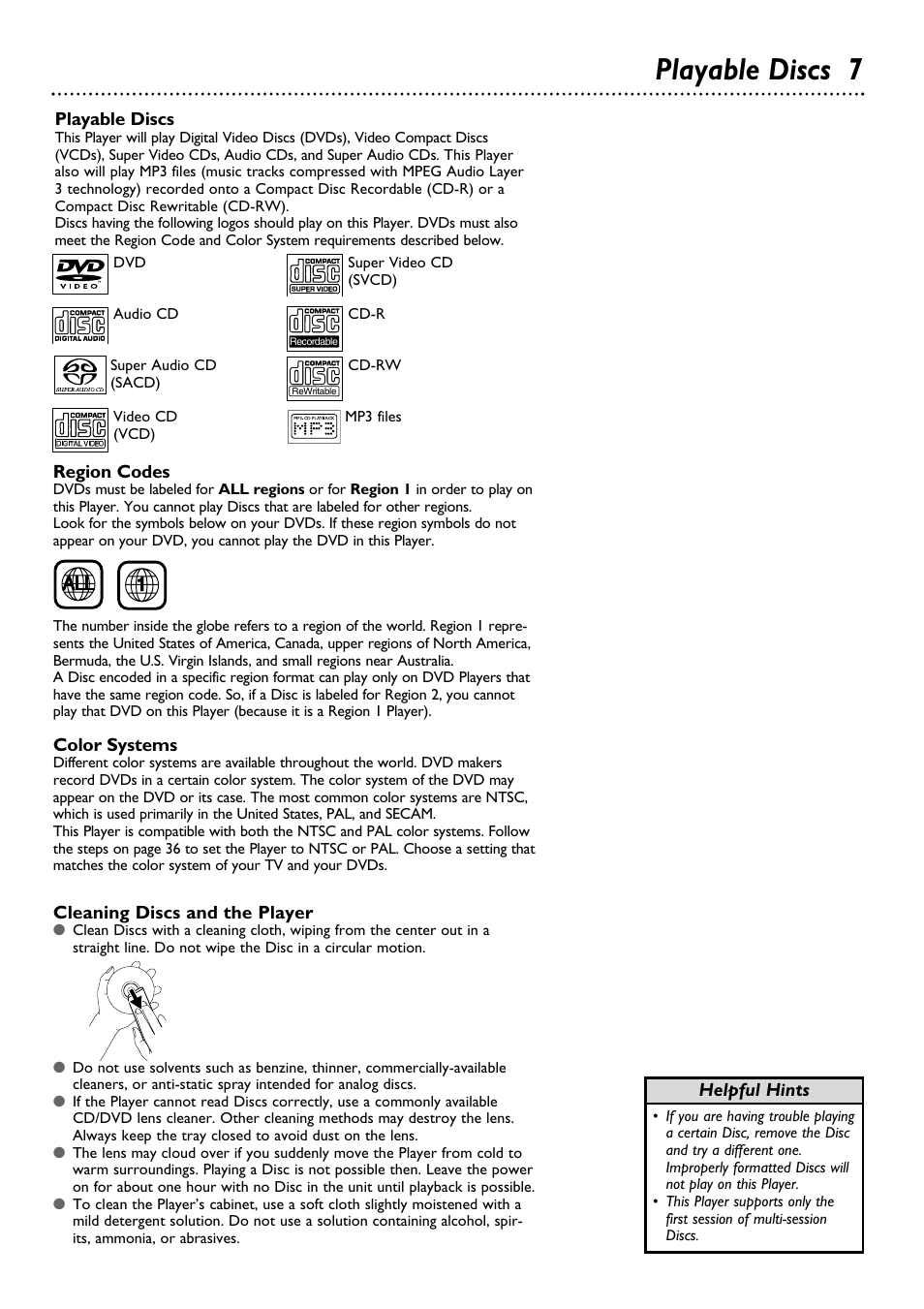 Playable discs 7 | Philips DVD763SA98 User Manual | Page 7 / 52