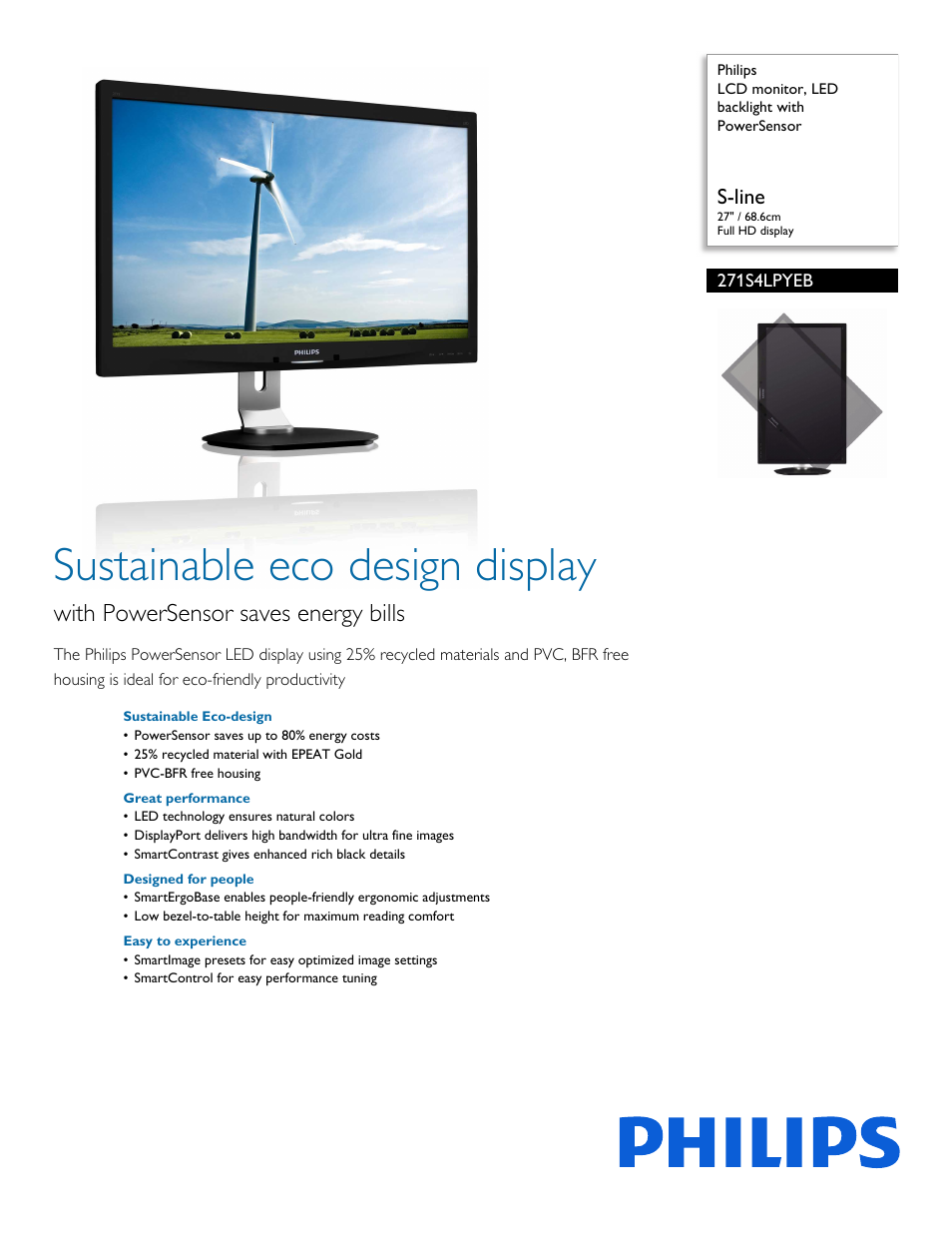 Philips 271S4LPYEB-27 User Manual | 3 pages