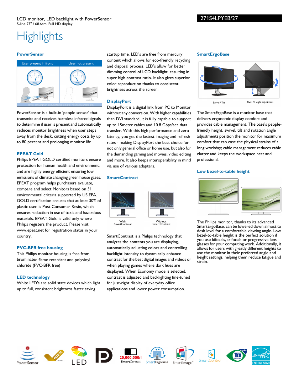 Highlights | Philips 271S4LPYEB-27 User Manual | Page 2 / 3