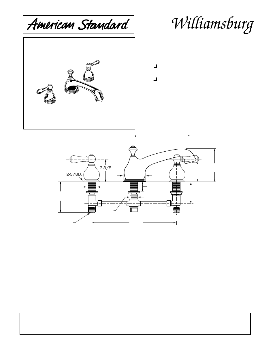 American Standard Williamsburg Deck Mount Tub Filler 2800.222 User Manual | 2 pages