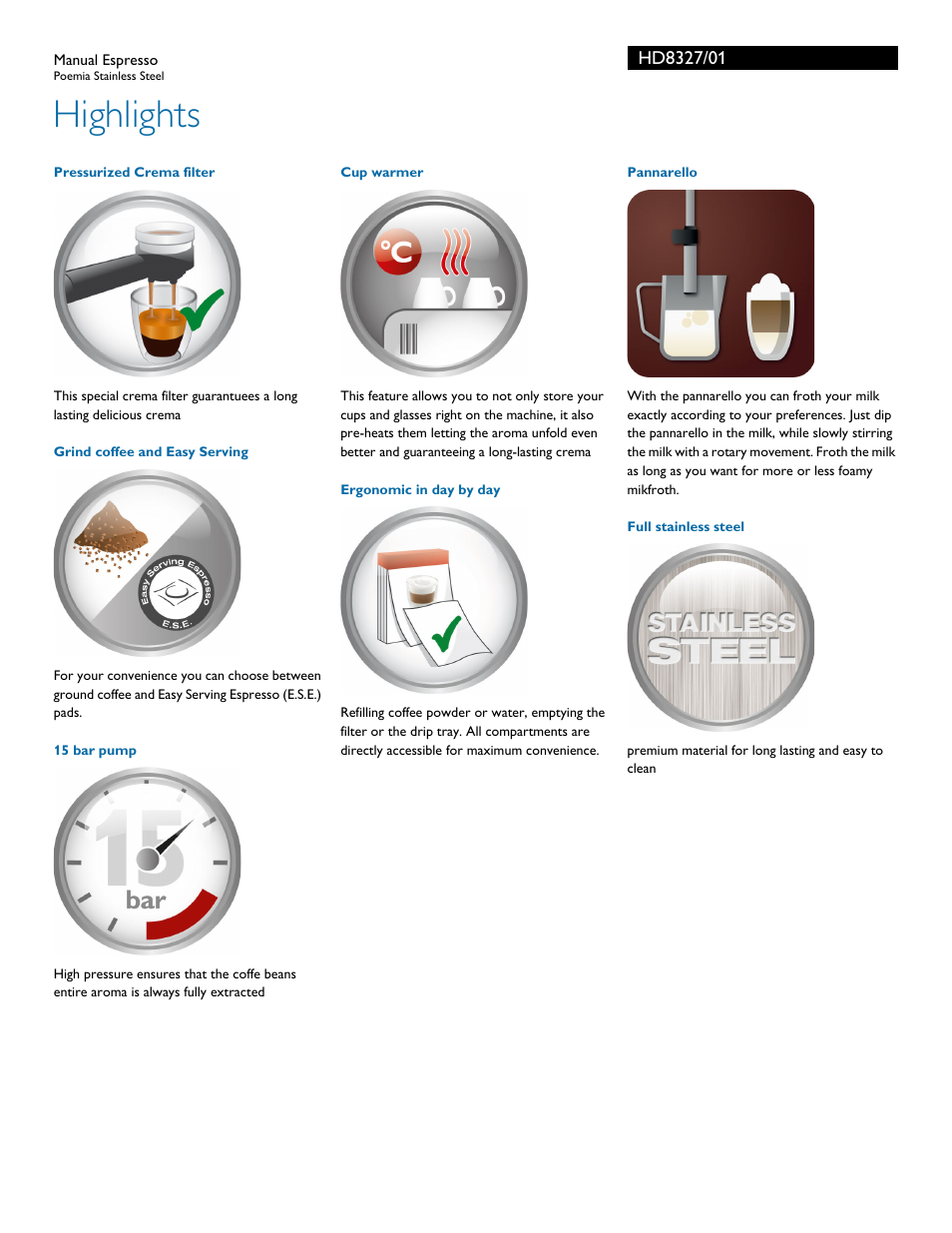 Highlights | Philips HD8327-01 User Manual | Page 2 / 3