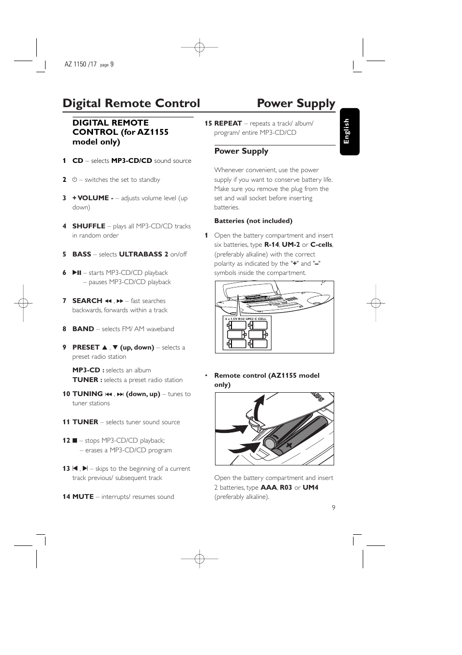 Digital remote control power supply | Philips AZ1155 User Manual | Page 9 / 19