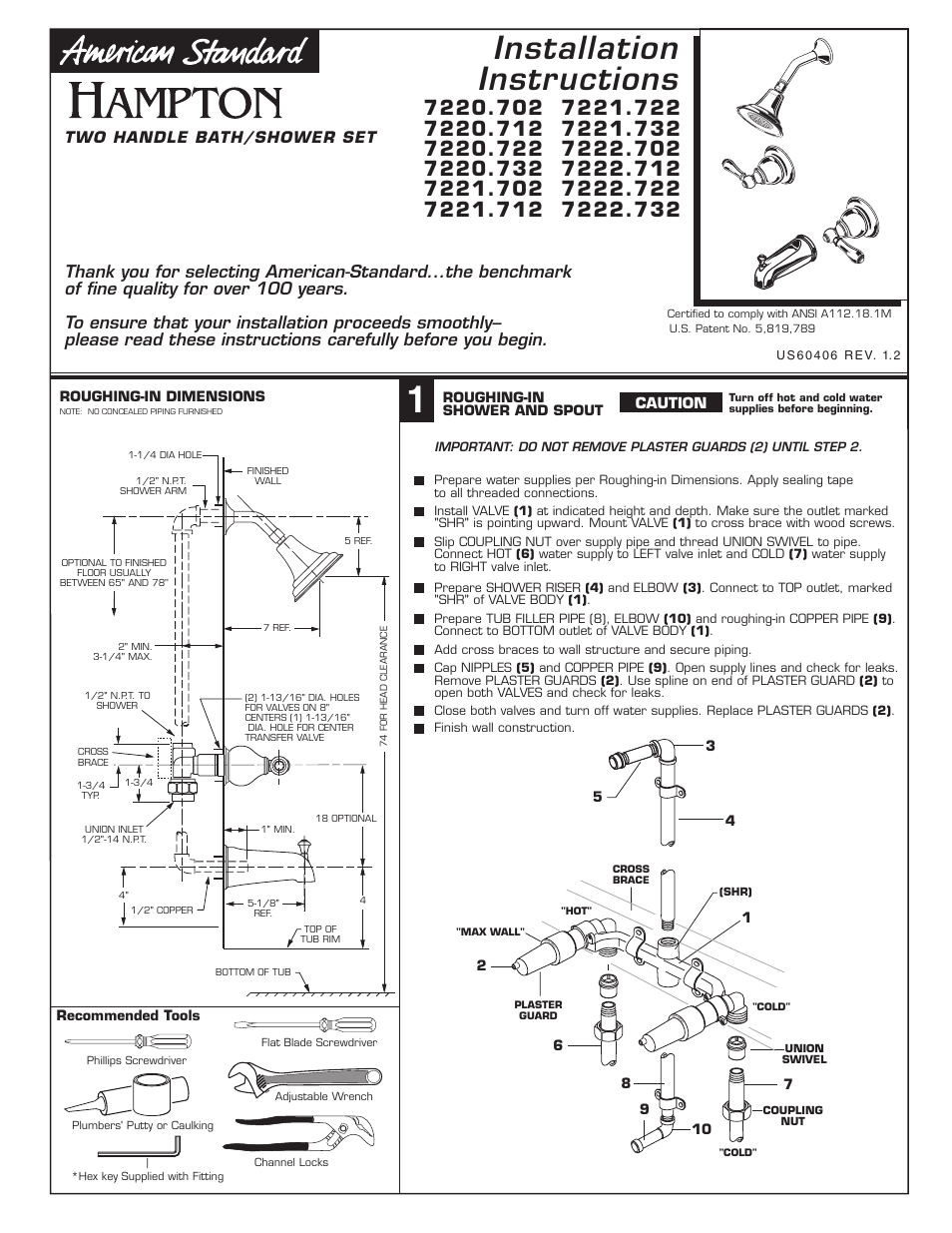 American Standard Hampton 7220.712 User Manual | 2 pages