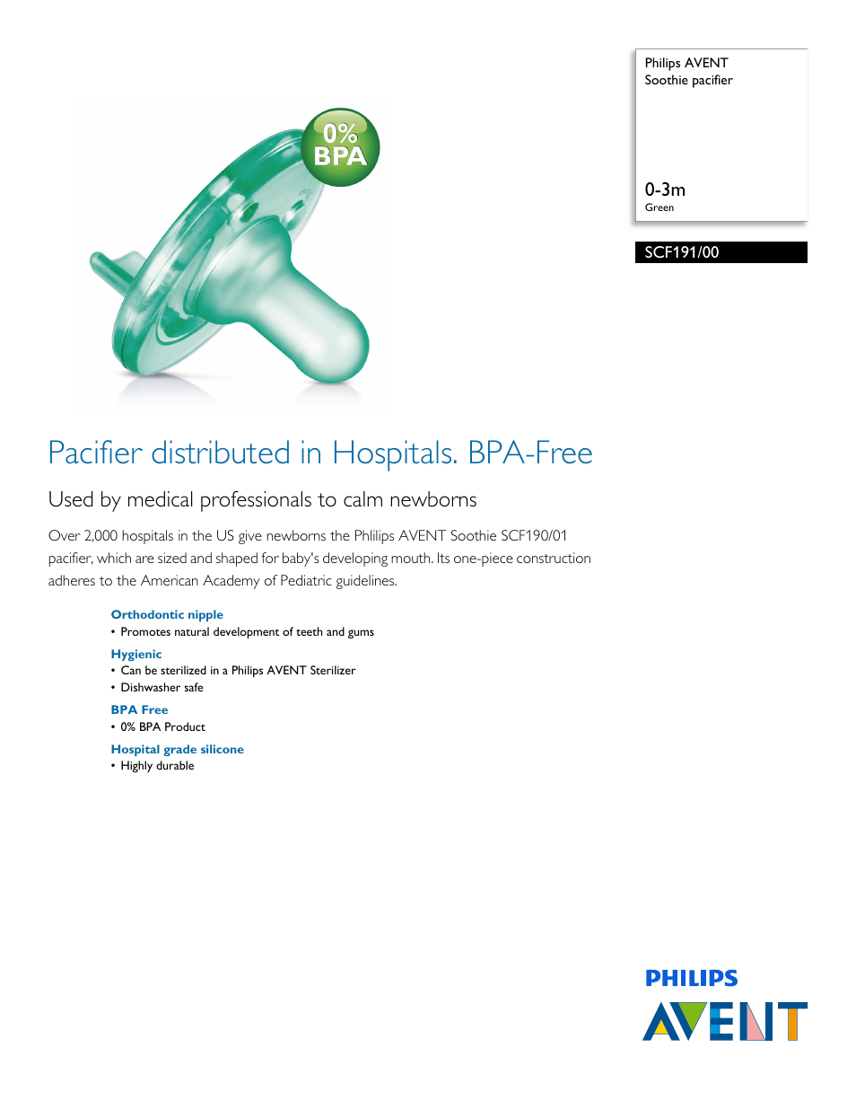 Philips AVENT Soothie pacifier SCF191-00 0-3m Green User Manual | 2 pages
