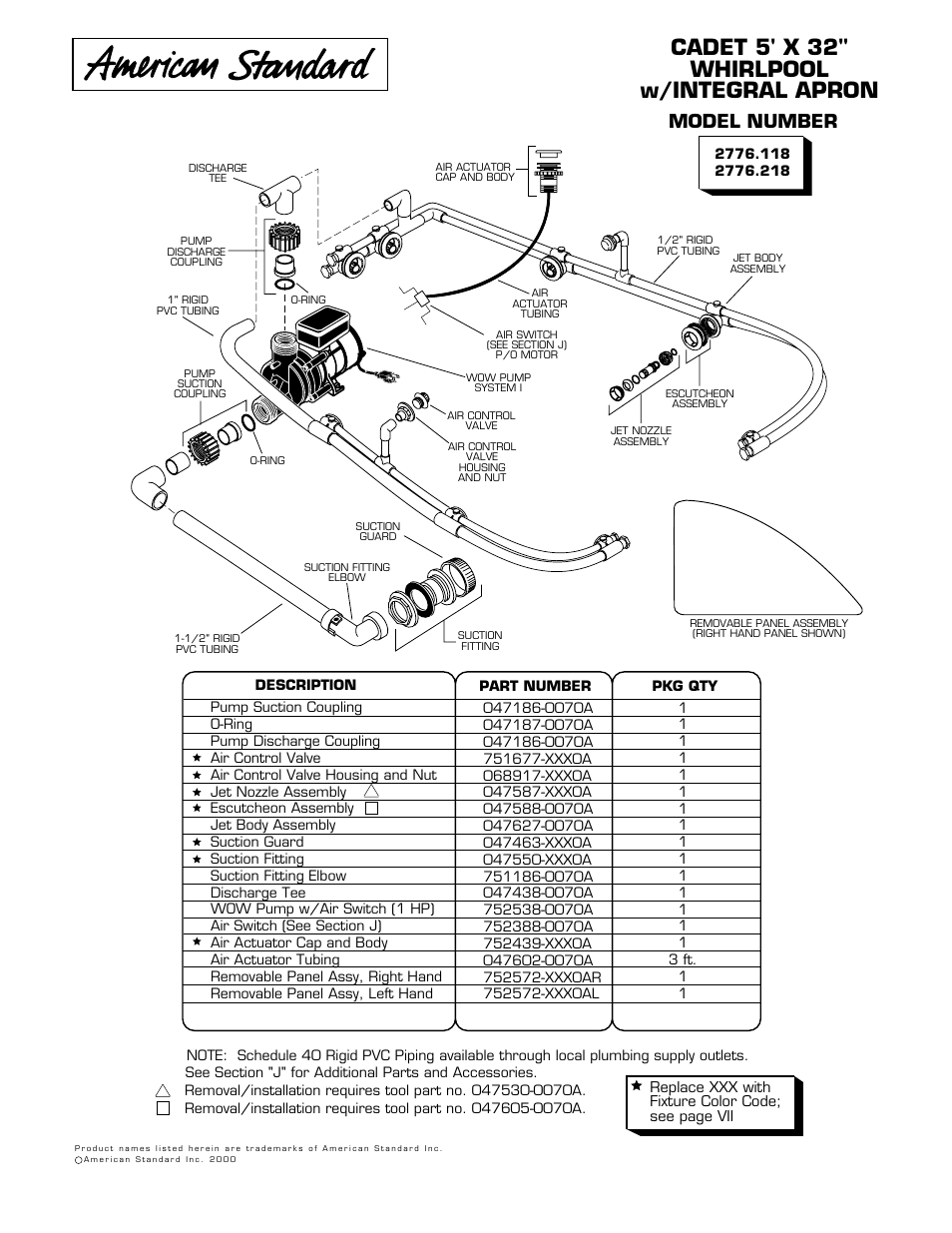 American Standard Cadet Whirlpool with Integral Apron 2776.118 User Manual | 1 page