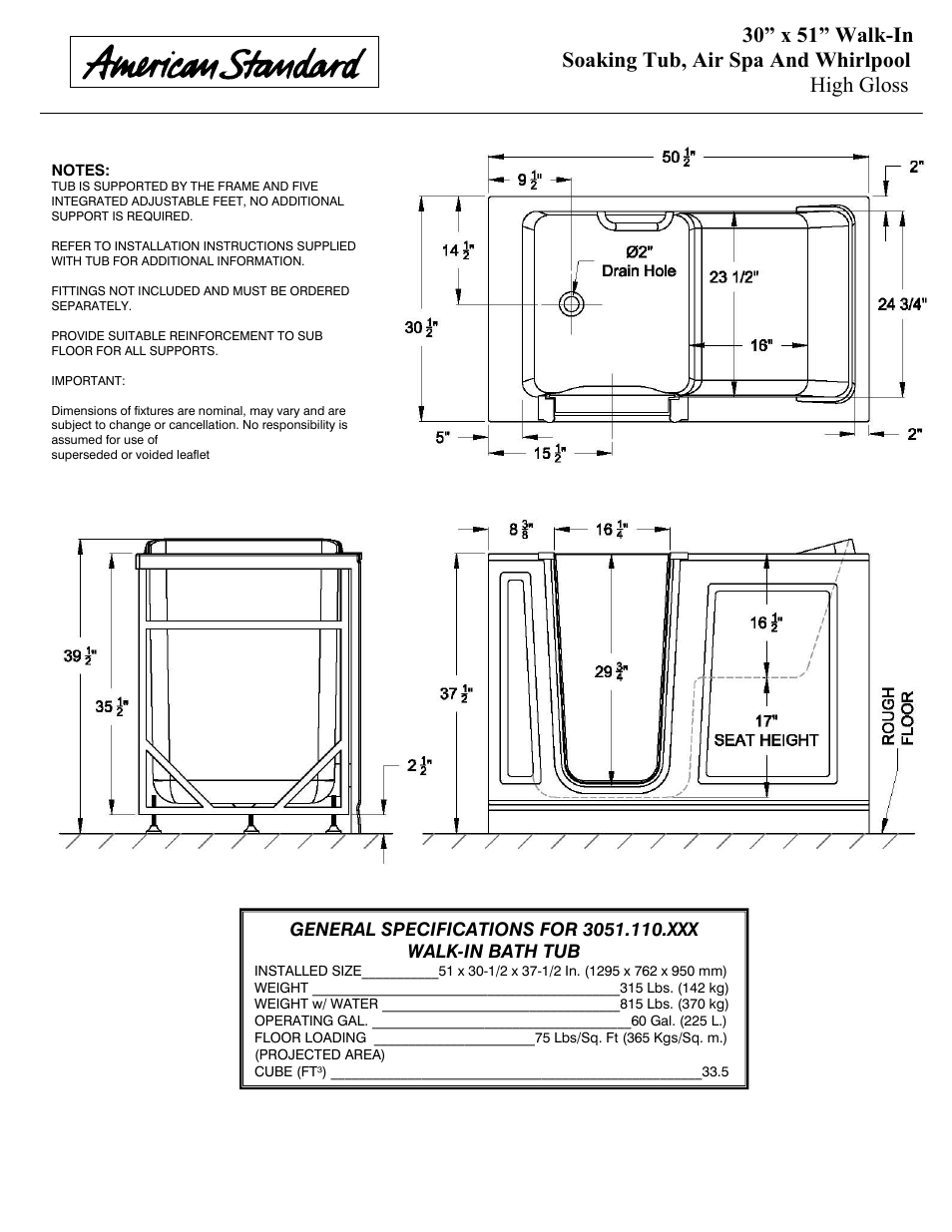 American Standard 3051.110.AXX User Manual | Page 2 / 2