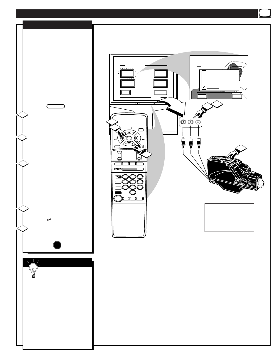 Sing the, Udio, Ideo | Nput, Acks, Continued, Stop | Philips 8P6054C User Manual | Page 29 / 56