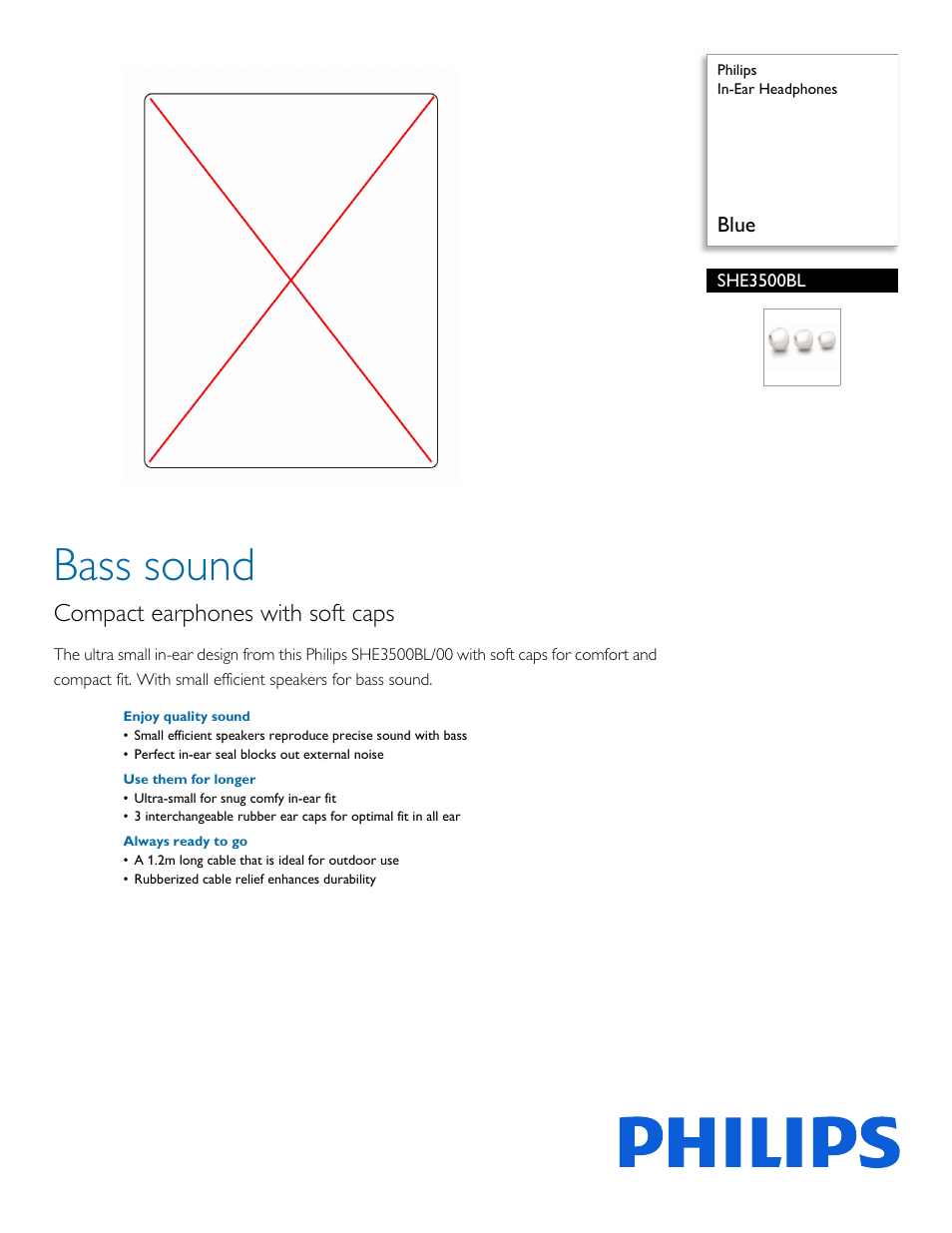 Philips SHE3500BL-28 User Manual | 2 pages