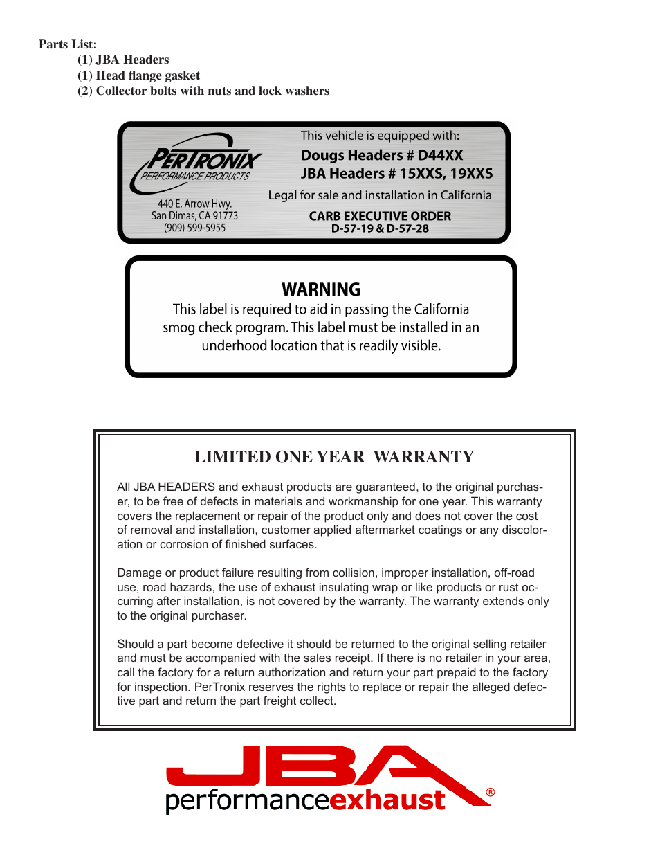 Limited one year warranty | JBA 1527SJT User Manual | Page 4 / 5