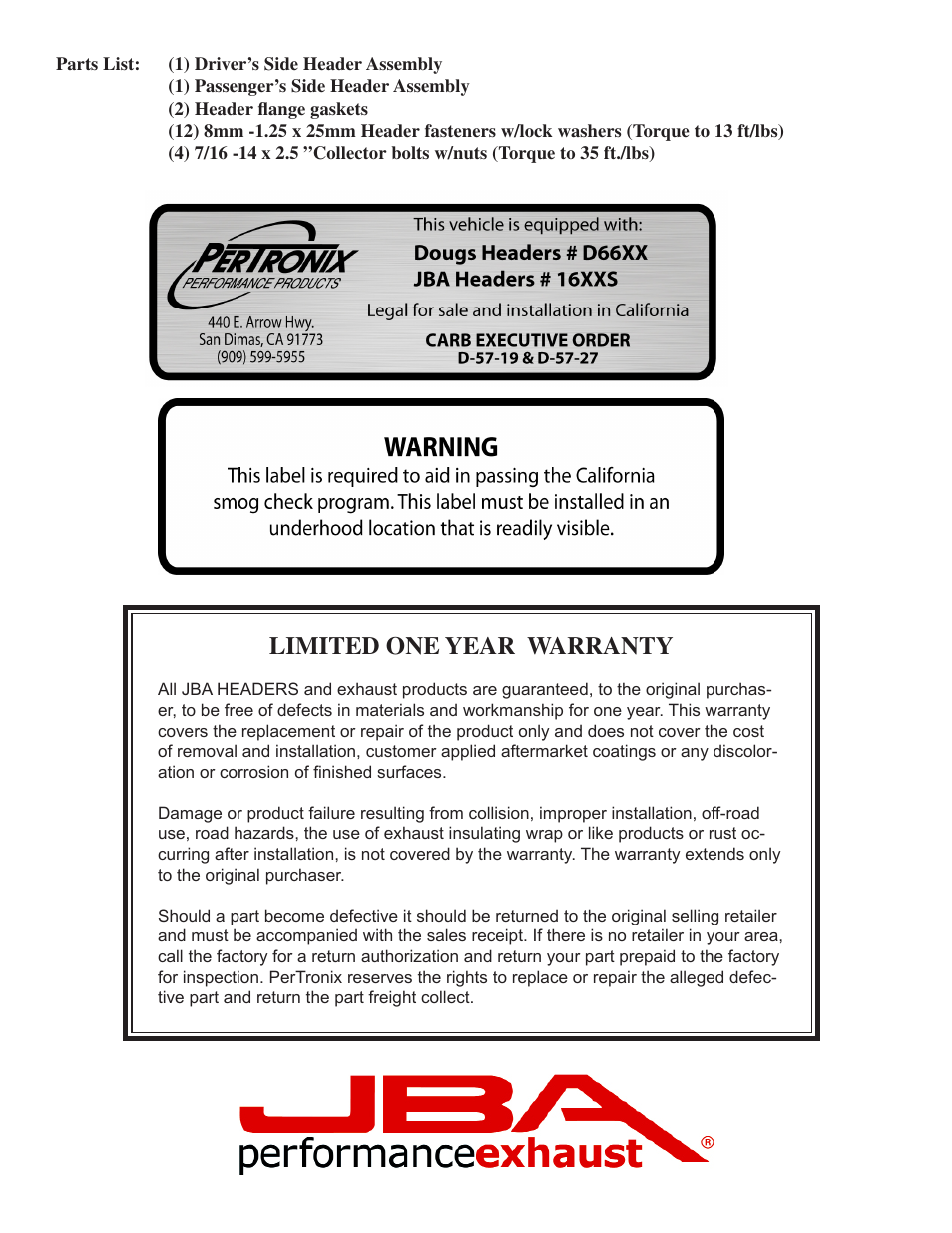Limited one year warranty | JBA 1619SJT User Manual | Page 4 / 5