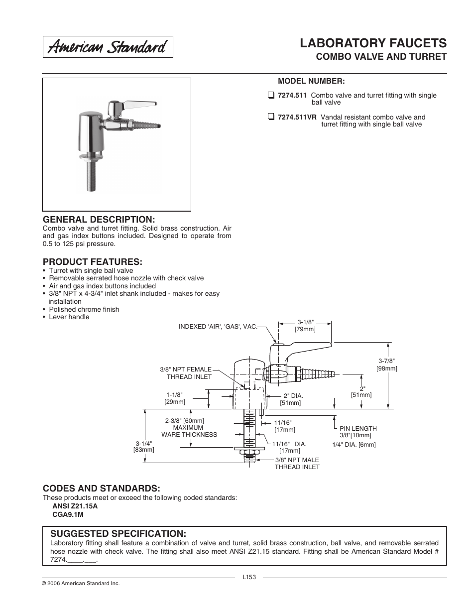 American Standard 7274.511 User Manual | 1 page