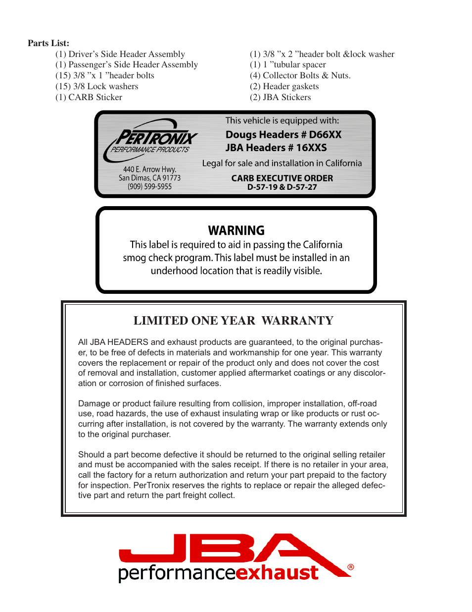 Limited one year warranty | JBA 1624S-2JT User Manual | Page 4 / 5