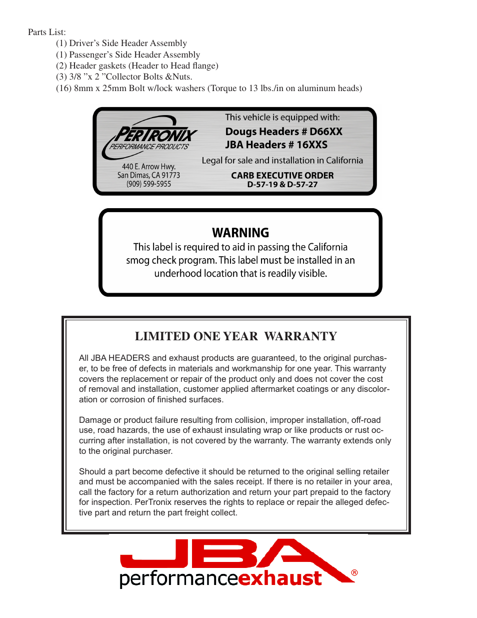 Limited one year warranty | JBA 1626SJT User Manual | Page 4 / 5