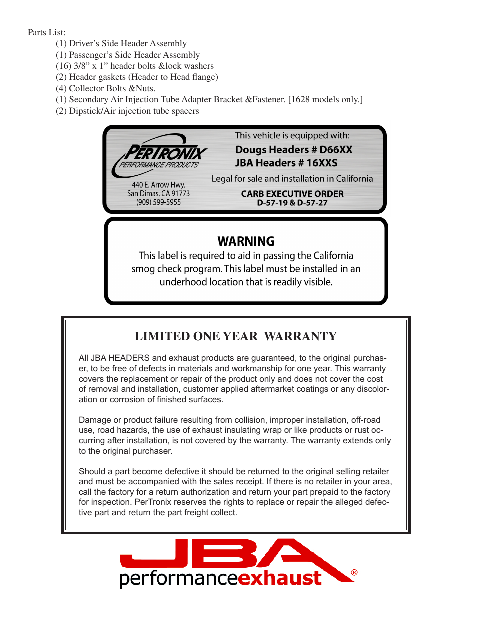 Limited one year warranty | JBA 1628SJT User Manual | Page 4 / 5