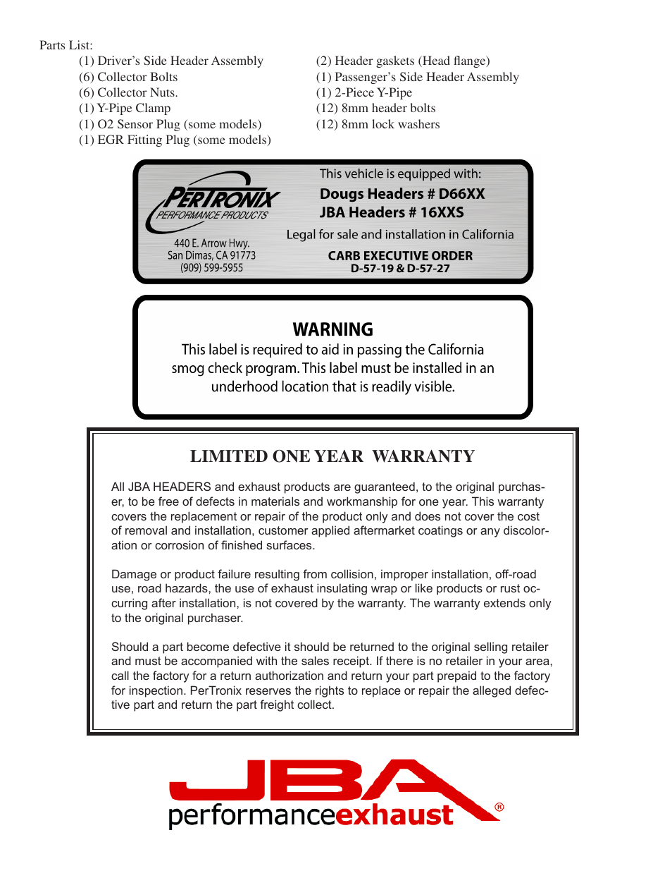 Limited one year warranty | JBA 1646SJT User Manual | Page 4 / 5