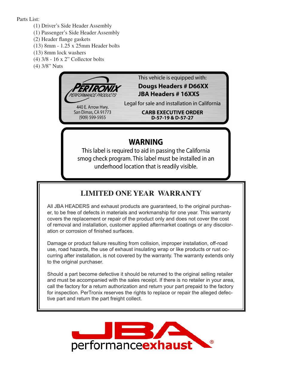 Limited one year warranty | JBA 1634S-3JT User Manual | Page 4 / 5