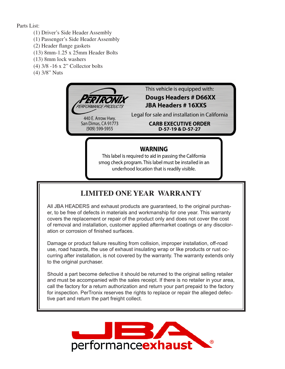 Limited one year warranty | JBA 1647SJT User Manual | Page 4 / 5