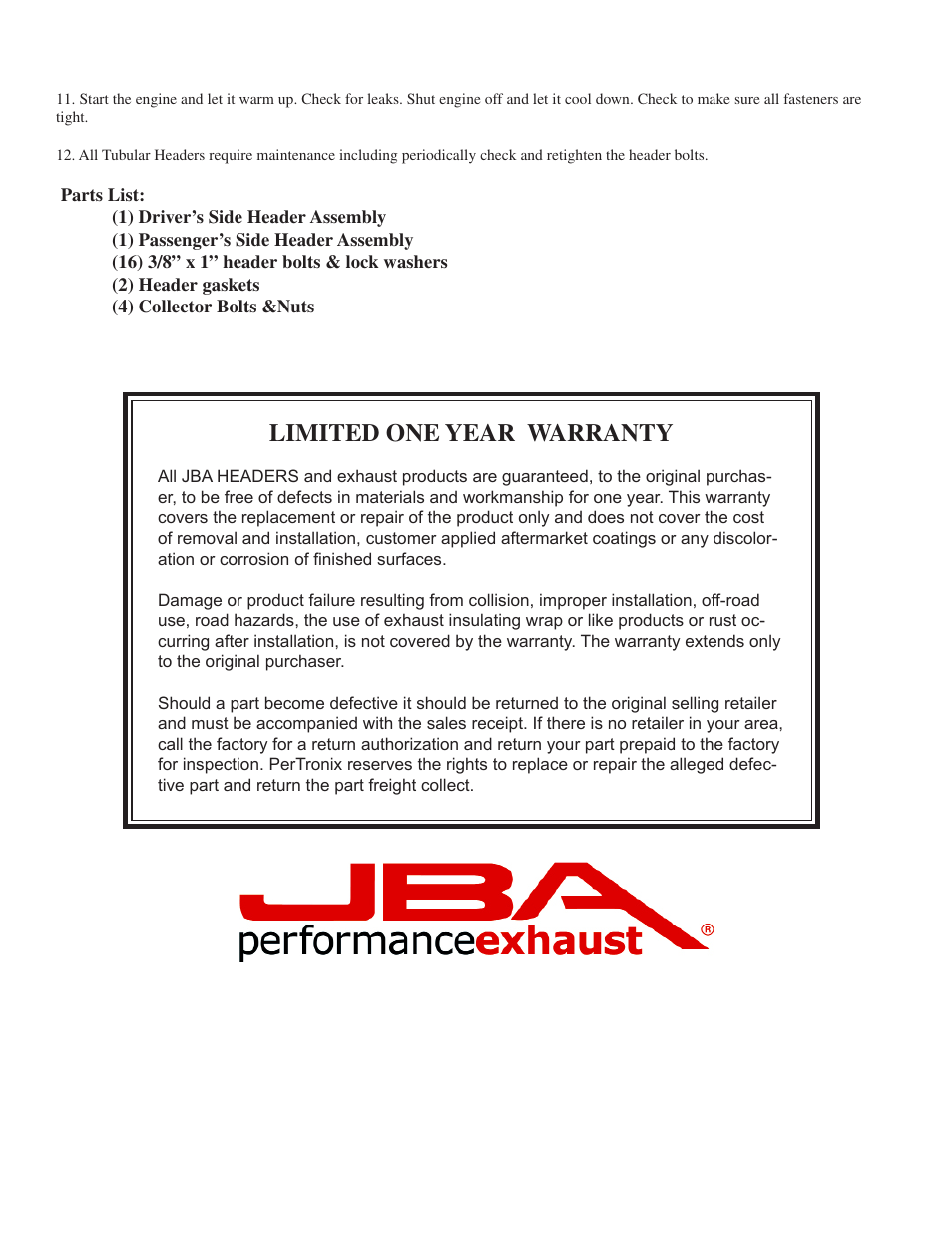 Limited one year warranty | JBA 1650SJT User Manual | Page 4 / 5