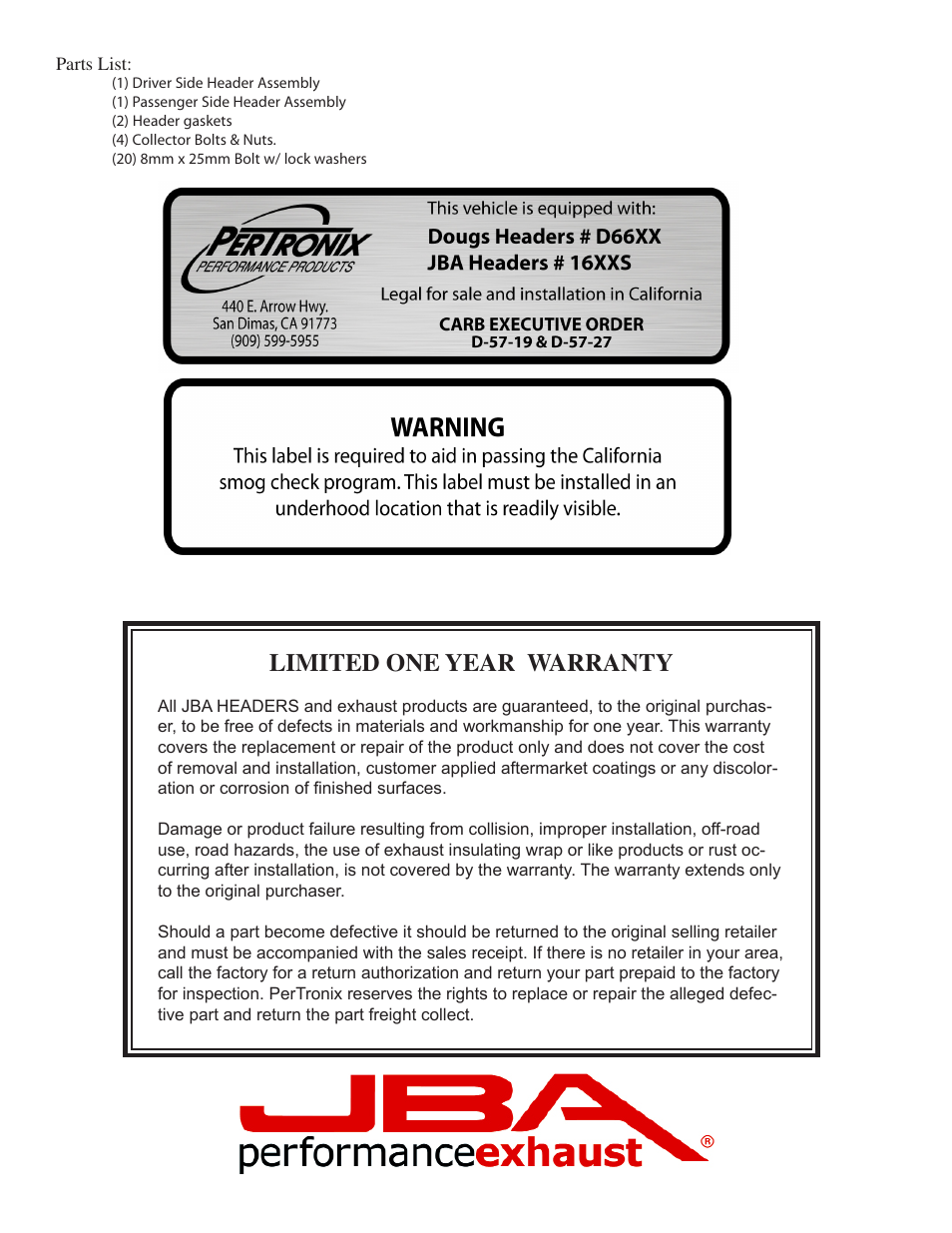 Limited one year warranty | JBA 1669SJT User Manual | Page 4 / 5