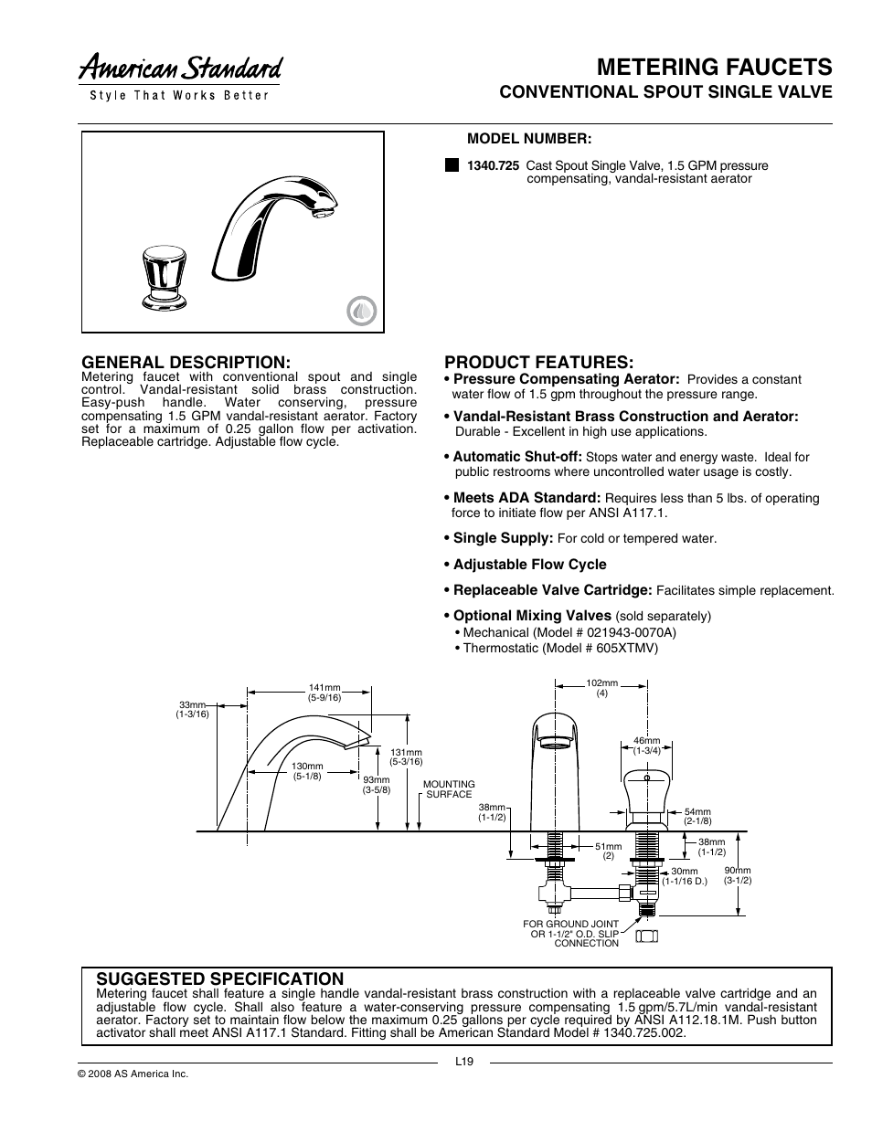 American Standard 1340.725 User Manual | 2 pages