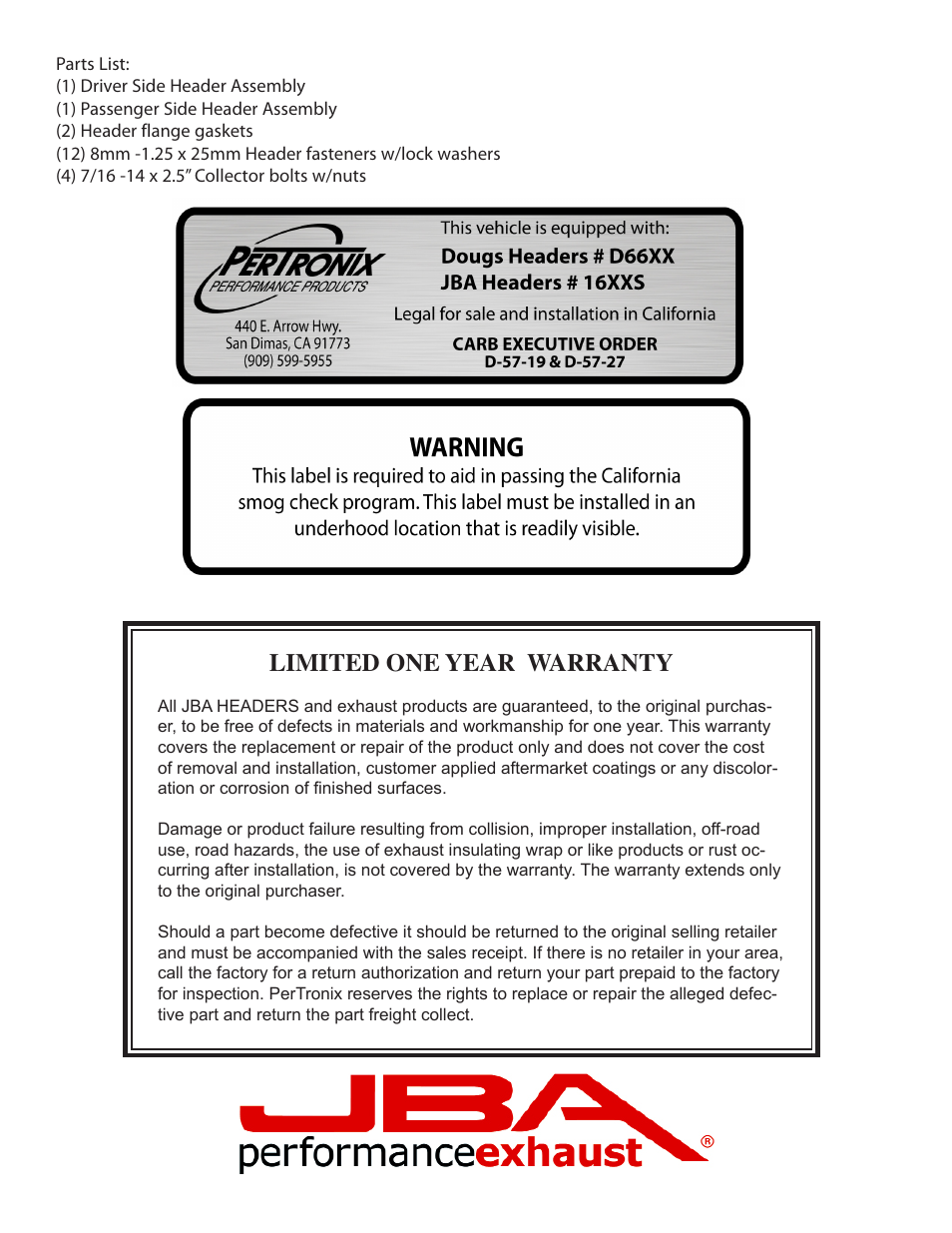 Limited one year warranty | JBA 1672SJT User Manual | Page 4 / 5