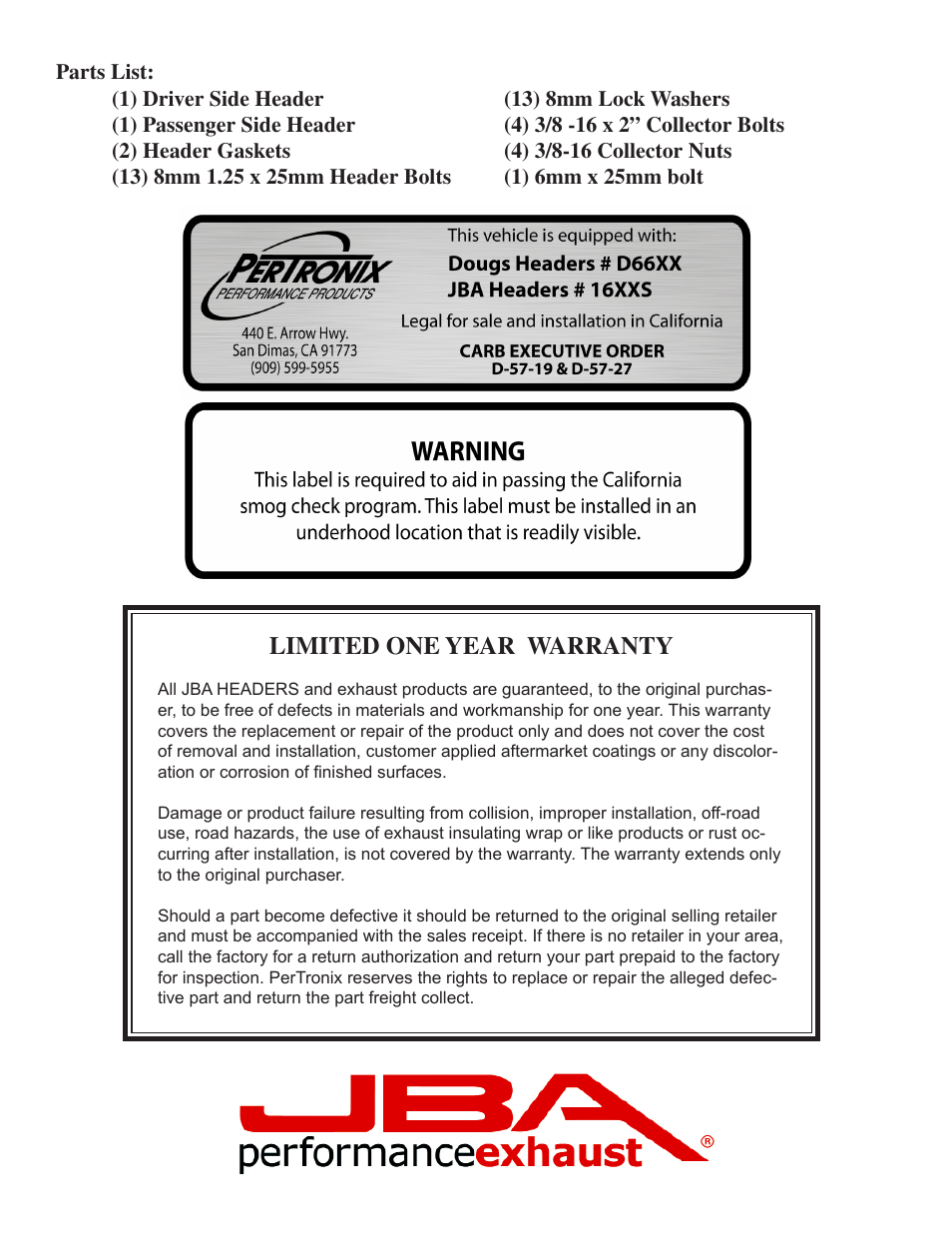 Limited one year warranty | JBA 1674SJT User Manual | Page 4 / 5