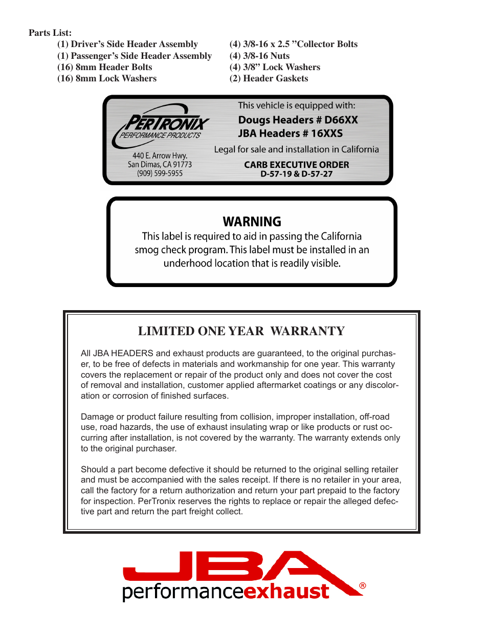 Limited one year warranty | JBA 1675SJT User Manual | Page 4 / 5