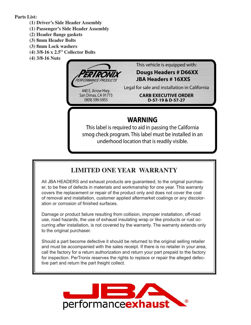 Limited one year warranty | JBA 1676SJT User Manual | Page 4 / 5