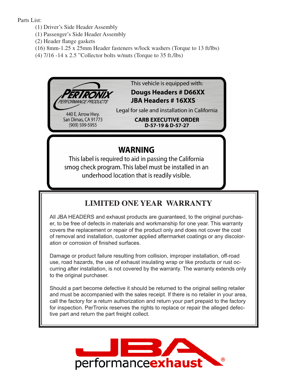 Limited one year warranty | JBA 1680SJS User Manual | Page 4 / 5