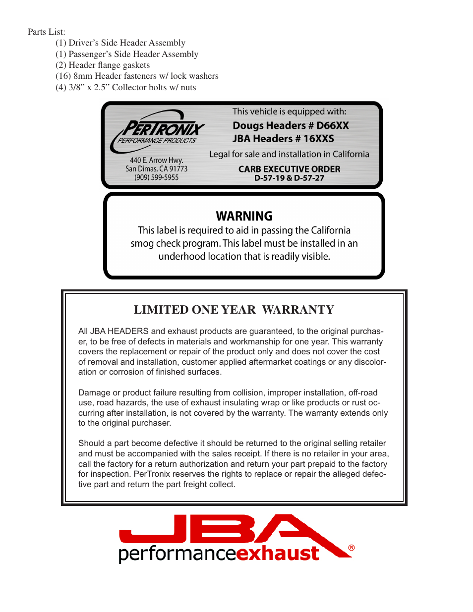 Limited one year warranty | JBA 1687SJT User Manual | Page 4 / 5