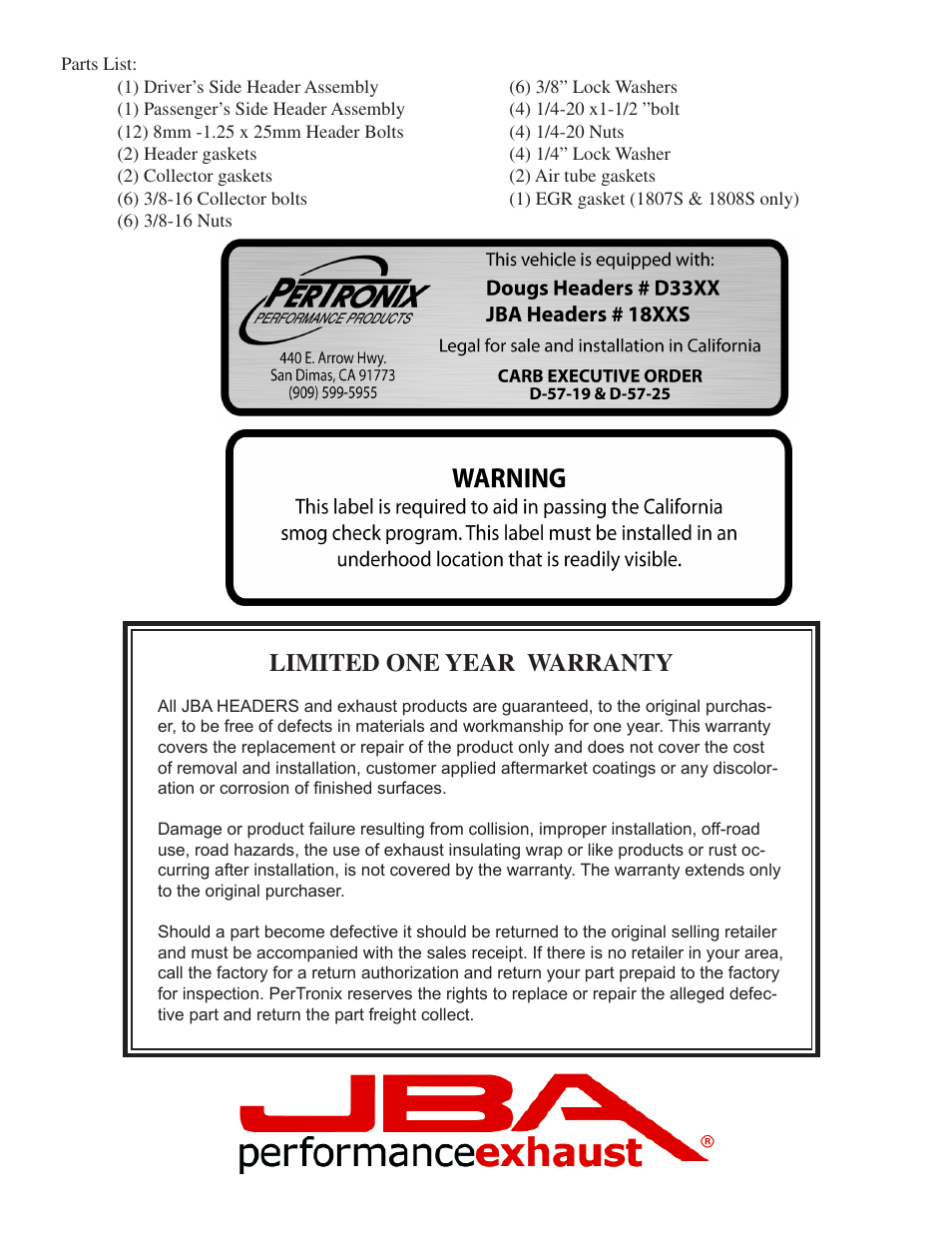 Limited one year warranty | JBA 1808SJT User Manual | Page 4 / 5