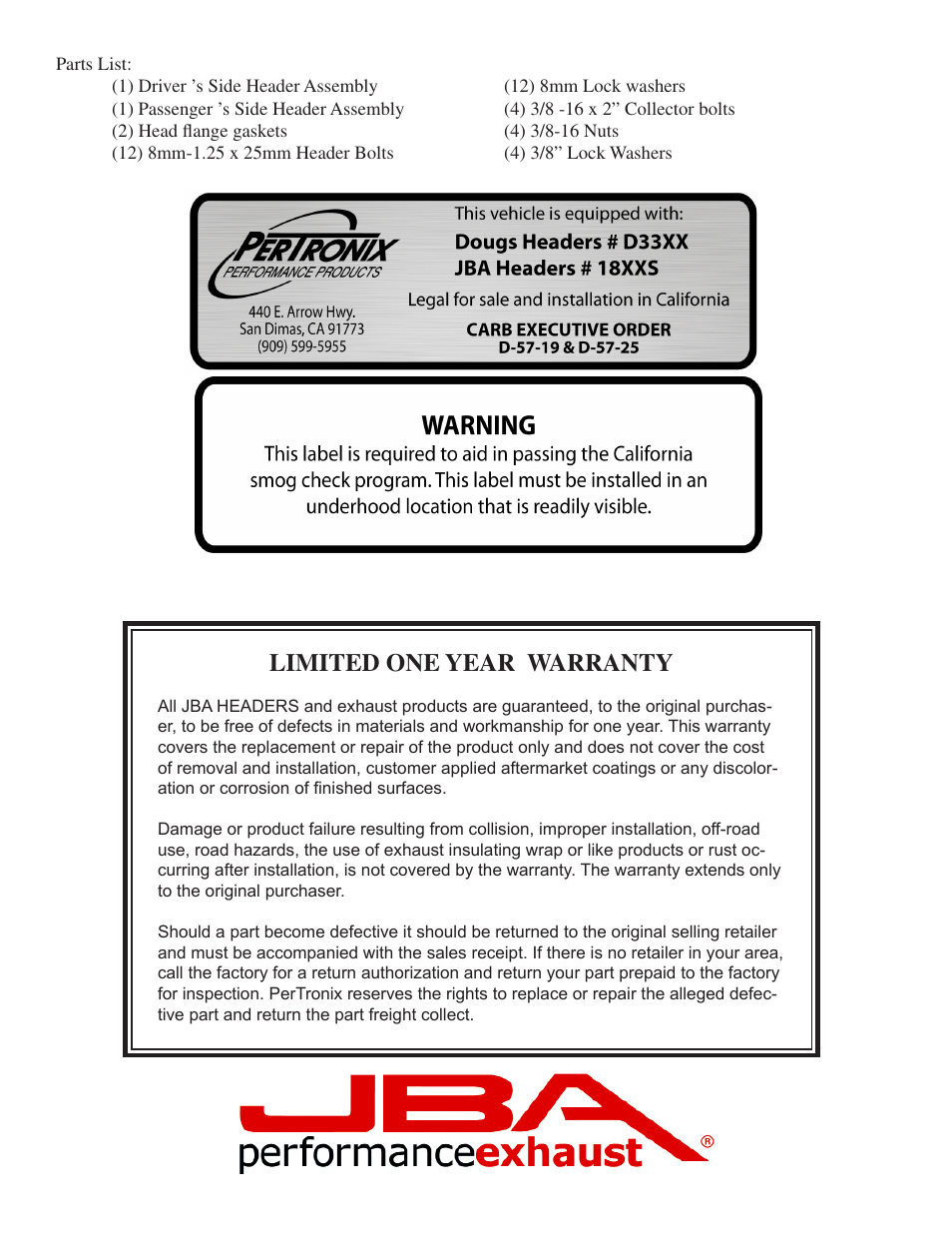 Limited one year warranty | JBA 1809SJT User Manual | Page 4 / 5