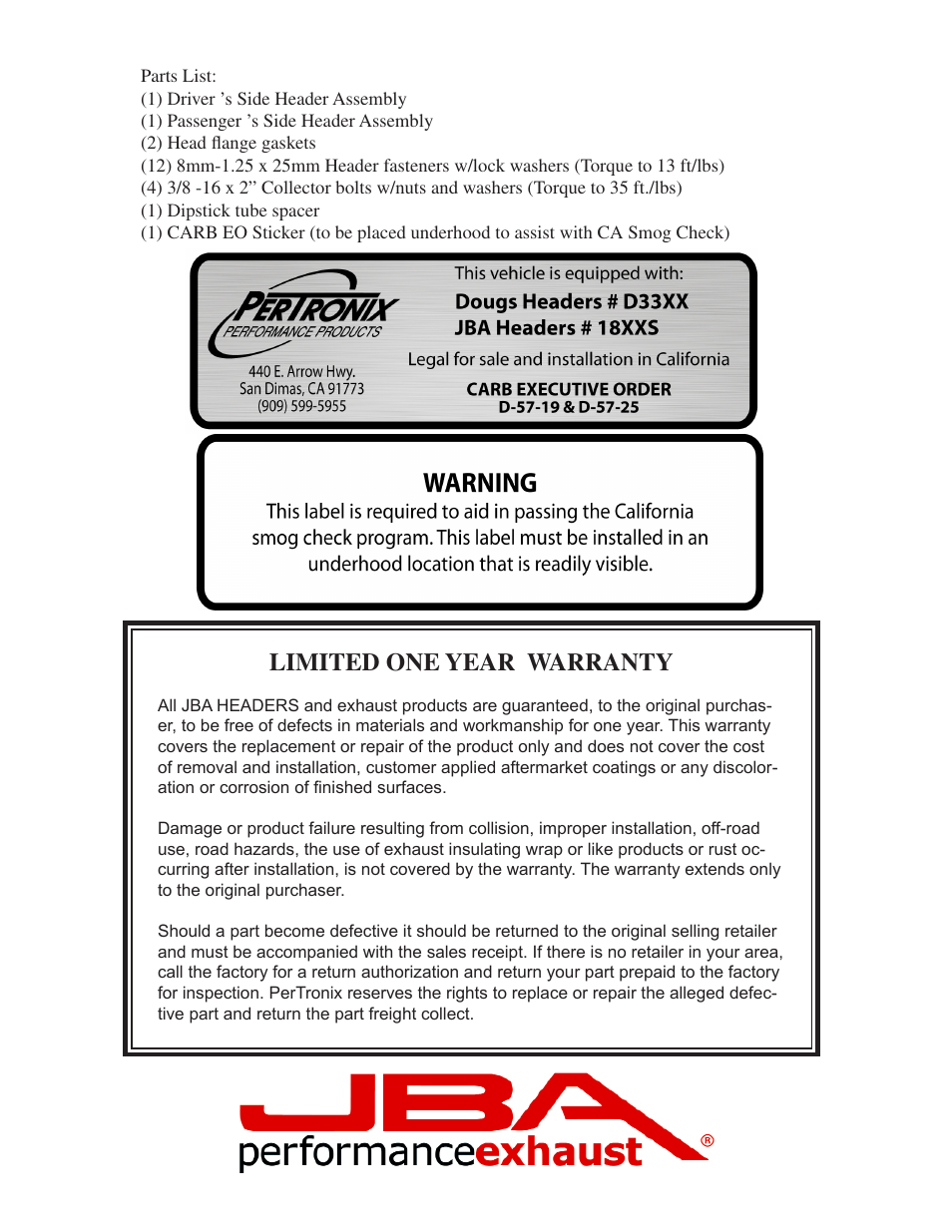 Limited one year warranty | JBA 1811SJT User Manual | Page 4 / 5